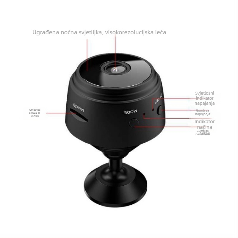A9 HD Wi‑Fi unutarnja kamera za nadzor s noćnim vidom, 1080p, 3.6 mm objektiv, daljinsko gledanje