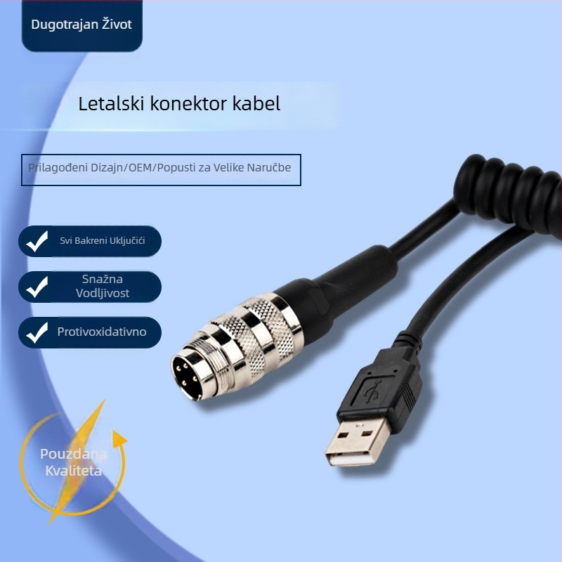 Longtaki aviacijski kabel za univerzalne uređaje | opružni metalni priključak | ovlaštena privatna marka