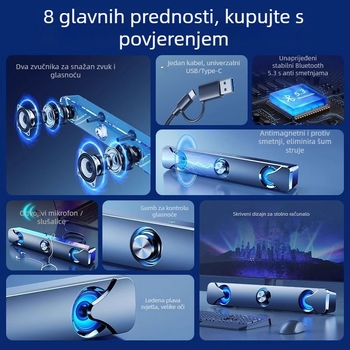 Desktop Bluetooth zvučnik s mikrofonom, 2.0 zvučni kanal, 3W, USB sučelje, za računalo