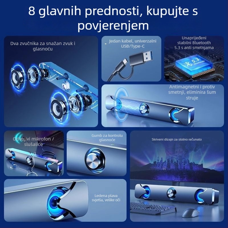 Desktop Bluetooth zvučnik s mikrofonom, 2.0 zvučni kanal, 3W, USB sučelje, za računalo