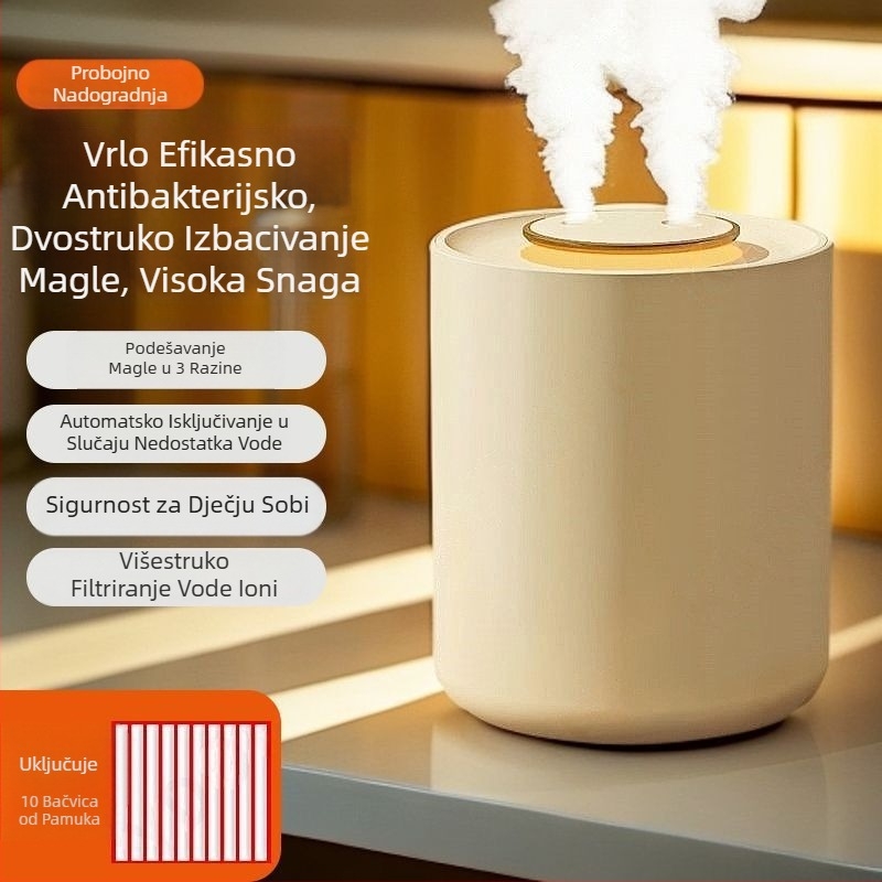 Stolni ovlaživač zraka, punjivi, 3 izlaza magle, 10 L spremnik, nehrđajući čelik, negativni ioni
