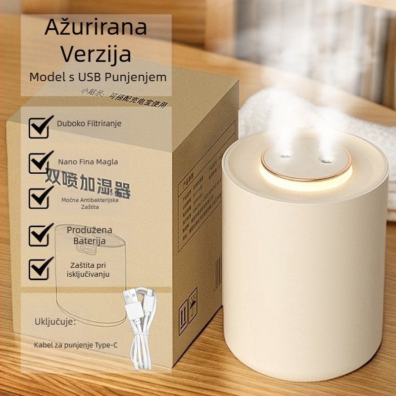 Stolni ovlaživač zraka, punjivi, 3 izlaza magle, 10 L spremnik, nehrđajući čelik, negativni ioni