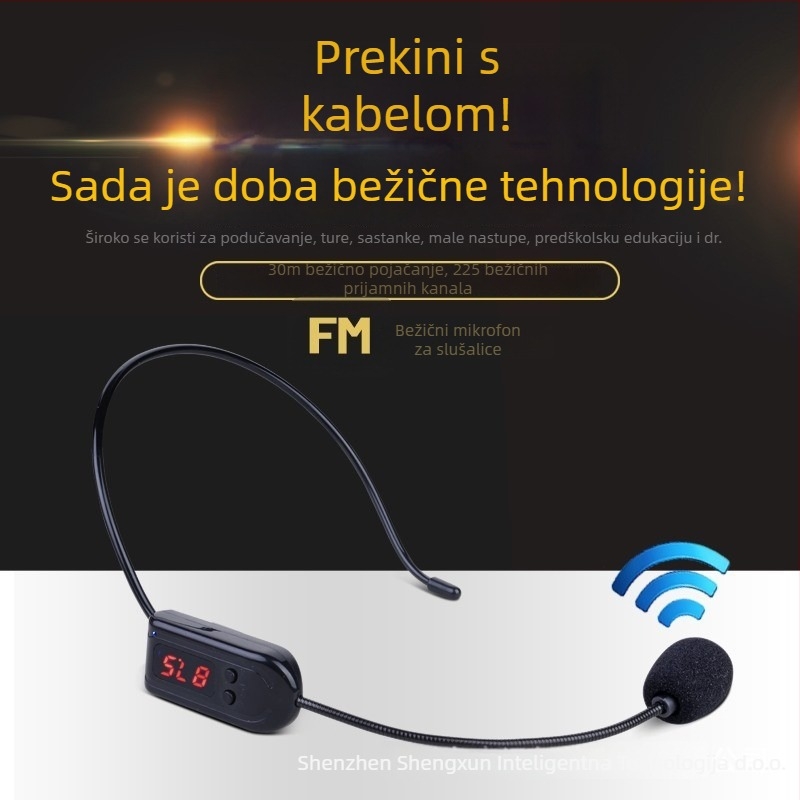Bežični headset mikrofon F08 s ugrađenom baterijom 1200-2000 mAh, raspon frekvencija 60 Hz–15 kHz, SNR ≥75 dB, trajanje baterije 8–12 h