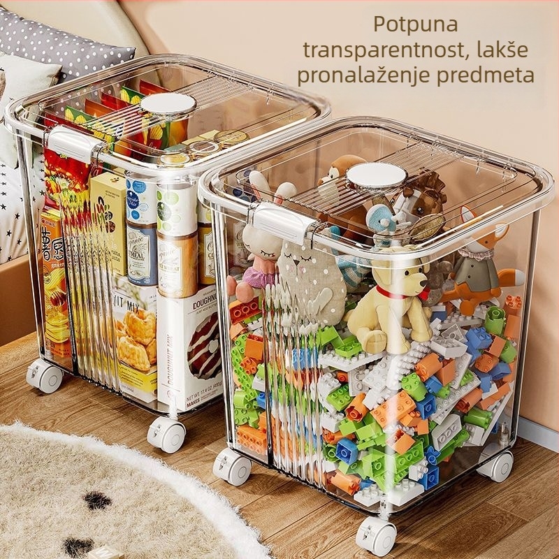 Prozirna kućna kutija za skladištenje, višenamjenska plastična košarica za pohranu s kapacitetom 30 L i kotačićima