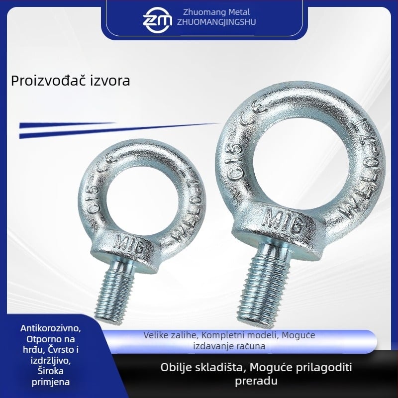Prošireni galvanizirani dizalni vijak s okom, čelik GB825, razred 4.8