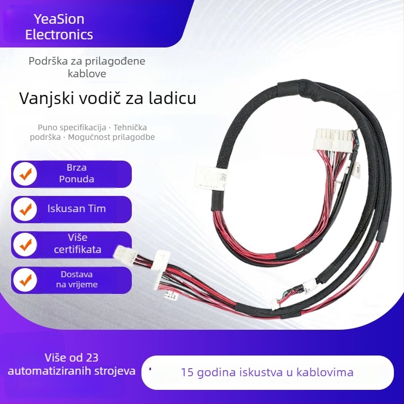 Prilagođeni kabelski snop za robota s integriranim kontrolnim terminalima, cinkovani bakreni vodiči, konfigurabilan broj vodova, prilagodljiva debljina izolacije, konfigurabilno nazivno napajanje.