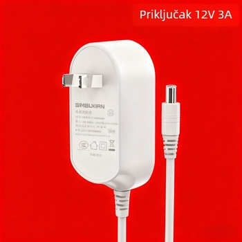 Napajajući adapter 12V 2A, ulaz 100-240V, DC priključak 5,5×2,5 mm, kabel 1,5 m, 90° kut, 3C certificirano