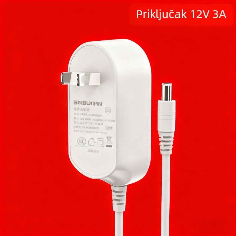 Napajajući adapter 12V 2A, ulaz 100-240V, DC priključak 5,5×2,5 mm, kabel 1,5 m, 90° kut, 3C certificirano