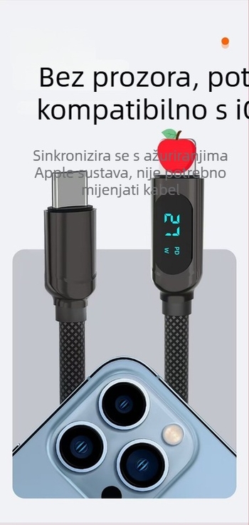 PD kabel za podatke i napajanje, dvostruki Lightning i Type-C, brzo punjenje 5V3A, cinkova legura