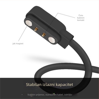 2-pin magnetski kabel za punjenje s USB/Pogo sučeljem — zlato-platinasti kontakti, duljina po želji, kompatibilan s satovima, narukvicama, naočalama, električnim četkicama i kozmetičkim uređajima