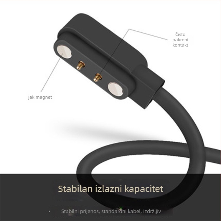 2-pin magnetski kabel za punjenje s USB/Pogo sučeljem — zlato-platinasti kontakti, duljina po želji, kompatibilan s satovima, narukvicama, naočalama, električnim četkicama i kozmetičkim uređajima