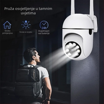 360° bežična WiFi sigurnosna kamera za unutarnju i vanjsku upotrebu, 720P noćno vidjenje, obavijesti o alarmu, utor za TF karticu