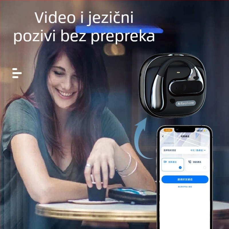 AI pametne slušalice prevoditelj s Bluetoothom, T19, kompatibilnost s iOS/Android, domet 10 m, glasovni prijevod, reproduciranje glazbe i primanje poziva
