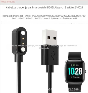 USB punjački kabel za Realme Watch3 i SW023; kompatibilan s IP68, ID205L i SW021 pametnim satovima
