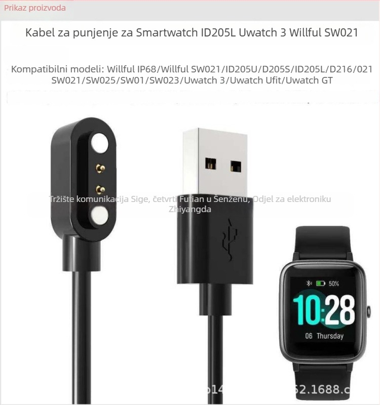 USB punjački kabel za Realme Watch3 i SW023; kompatibilan s IP68, ID205L i SW021 pametnim satovima