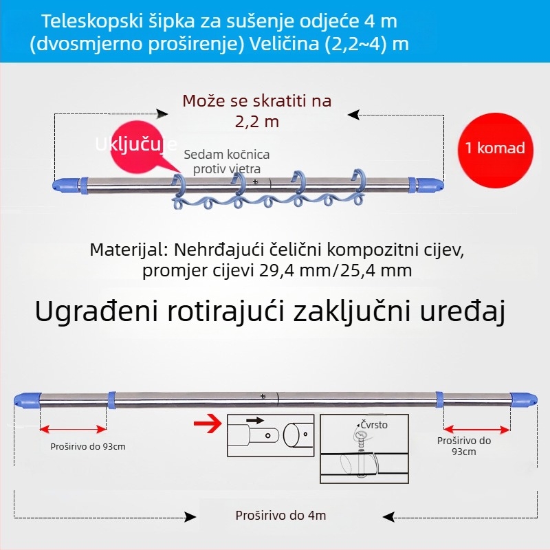 Nehrđajući čelična šipka za sušenje odjeće za balkon, Jia yixin, izdanje 2024