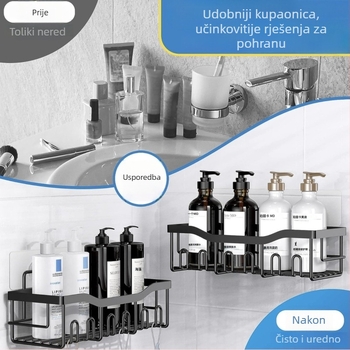 Zidni metalni organizator za kupaonicu – bez bušenja, 1 polica, nosivost 15 kg, završna obrada pečena lakom
