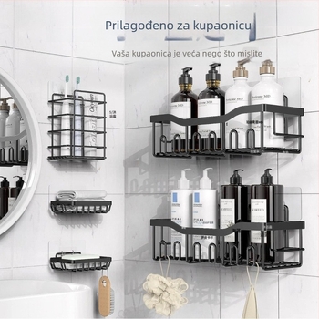 Zidni metalni organizator za kupaonicu – bez bušenja, 1 polica, nosivost 15 kg, završna obrada pečena lakom