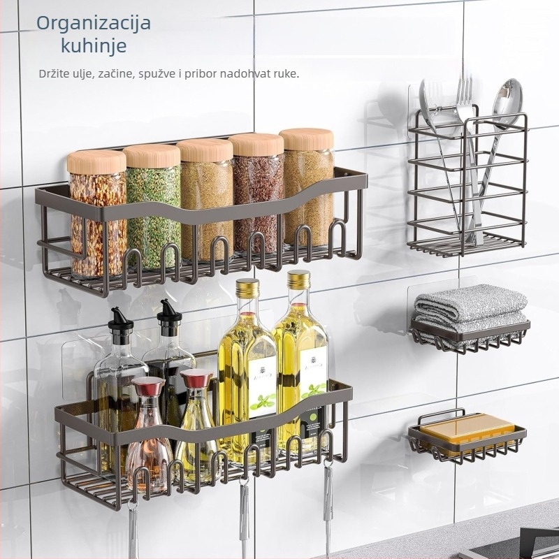 Zidni metalni organizator za kupaonicu – bez bušenja, 1 polica, nosivost 15 kg, završna obrada pečena lakom