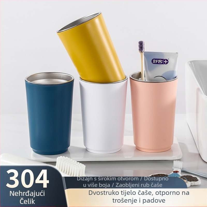 Višefunkcionalna čašica za kupaonicu s unutarnjim 304 nehrđajućim čelikom i vanjskim PP omotačem, težina 230 g, moguć tisk logotipa
