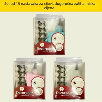 Set 12 nastavaka za špricanje s vrećom za kremu i PVC kutijom, od nehrđajućeg čelika, za ukrašavanje torti