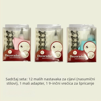 Set 12 nastavaka za špricanje s vrećom za kremu i PVC kutijom, od nehrđajućeg čelika, za ukrašavanje torti