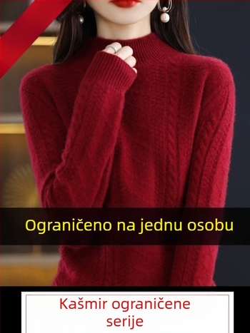 Ženski vuneni džemper s kapuljačom, debeli pleteni, polugol visokog ovratnika, slobodan kroj, jesen-zima