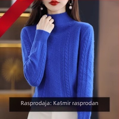 Ženski vuneni džemper s kapuljačom, debeli pleteni, polugol visokog ovratnika, slobodan kroj, jesen-zima