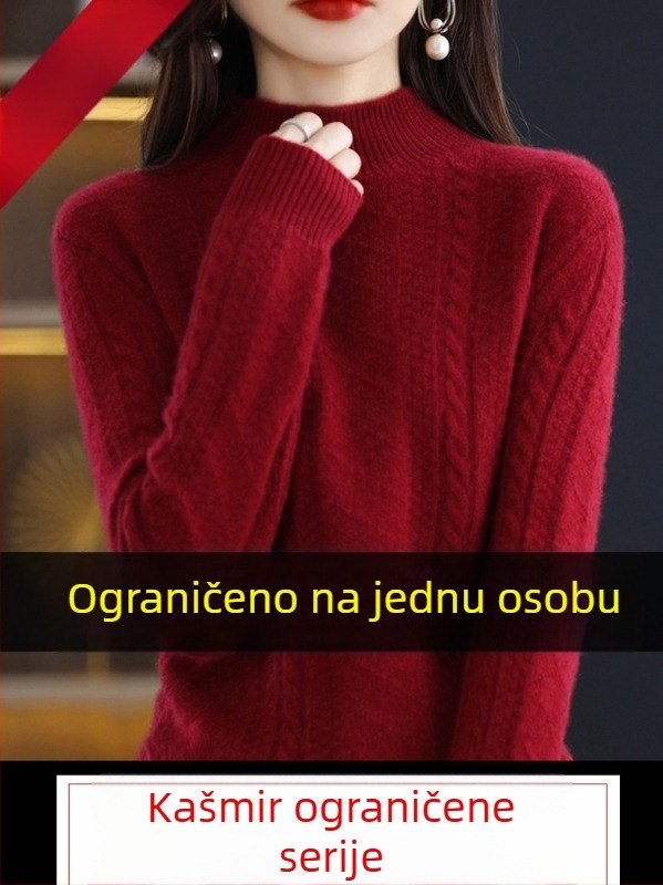 Ženski vuneni džemper s kapuljačom, debeli pleteni, polugol visokog ovratnika, slobodan kroj, jesen-zima