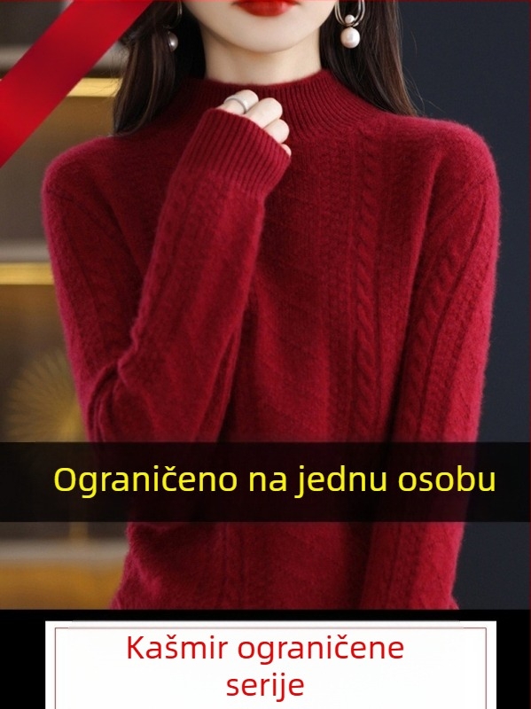 Ženski vuneni džemper s kapuljačom, debeli pleteni, polugol visokog ovratnika, slobodan kroj, jesen-zima