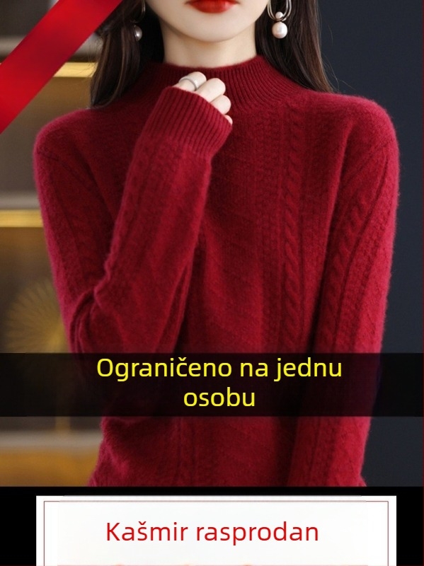 Ženski vuneni džemper s kapuljačom, debeli pleteni, polugol visokog ovratnika, slobodan kroj, jesen-zima