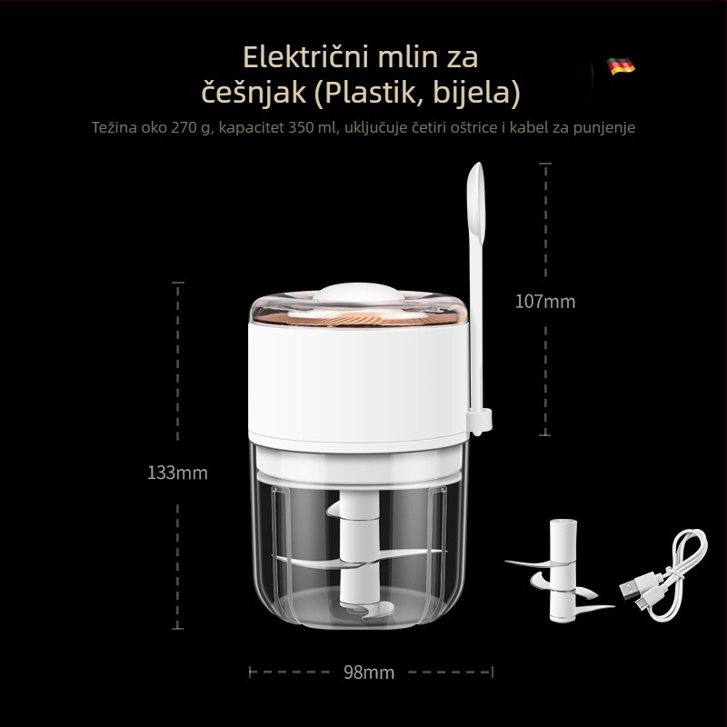 Bosans bežični električni višenamjenski mlin za pastu od češnjaka, tijelo od stakla i PP.