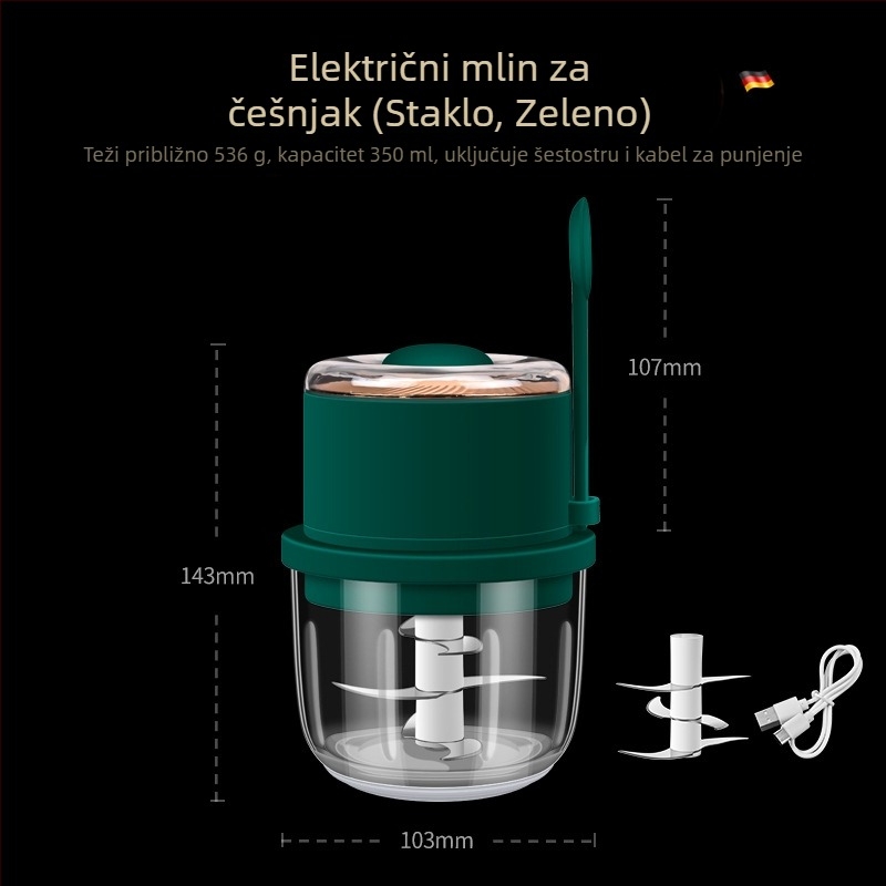 Bosans bežični električni višenamjenski mlin za pastu od češnjaka, tijelo od stakla i PP.