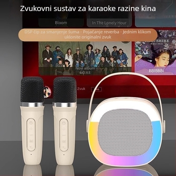 Prijenosni mikrofonsko-zvučni sustav za karaoke s Bluetoothom 5.3, raspon frekvencija 100Hz-20kHz, SNR ≥70dB, ugrađena baterija 1200–2000mAh, domet 10 m