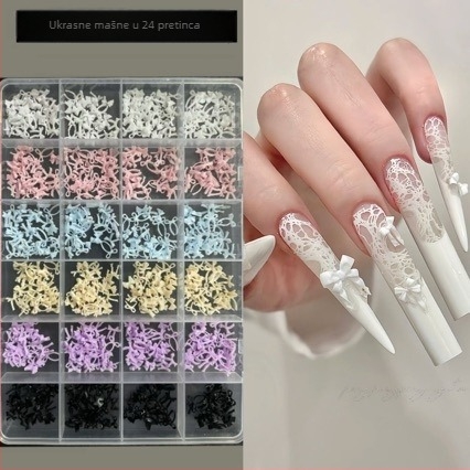 24 šarene mini mašnice za nokte – ukrasi za DIY manikuru, mašne i trake