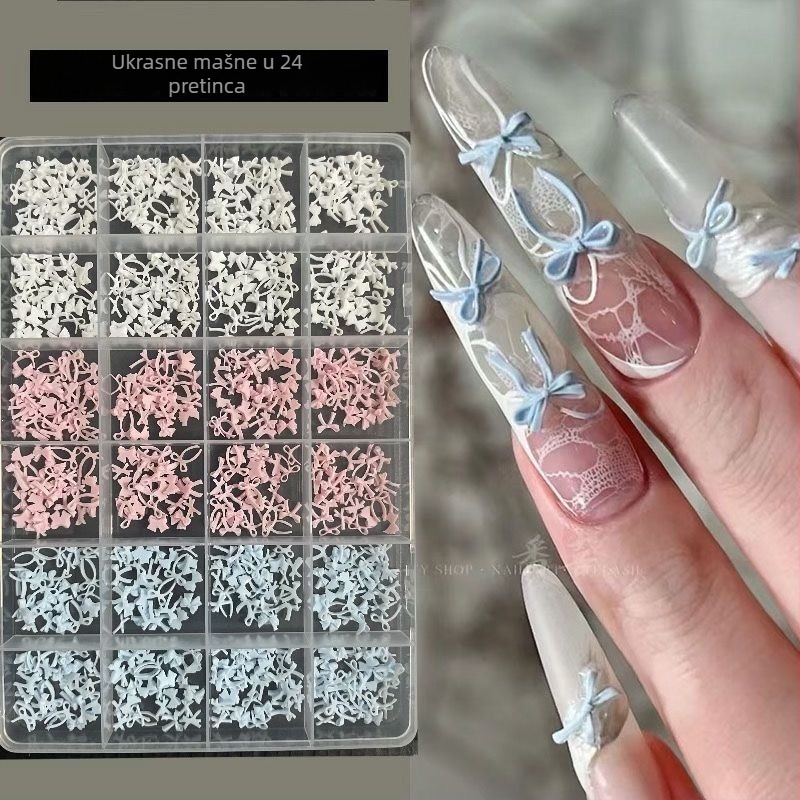 24 šarene mini mašnice za nokte – ukrasi za DIY manikuru, mašne i trake