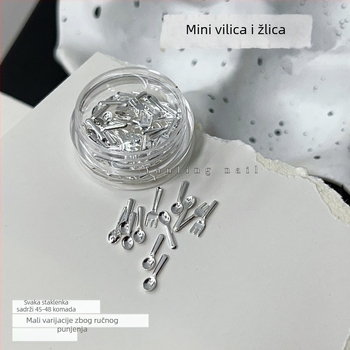 Yan ling – mini vilica i žlica za nokte, sequins materijal, lančani uzorak, jednostavan stil