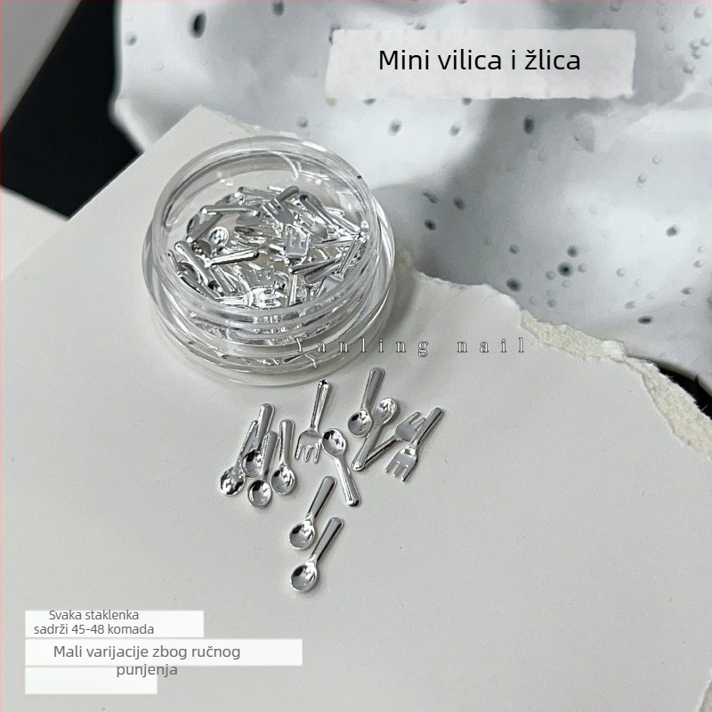 Yan ling – mini vilica i žlica za nokte, sequins materijal, lančani uzorak, jednostavan stil