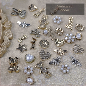 Dekor za nokte od legure – vintage stil, medvjed, srce, zvijezda s petokrakom, slovo, mašna; Materijal: legura; Serija: Alloy Series; Vzor: Ljubav; Stil: Jednostavan; Neto težina: 13 g