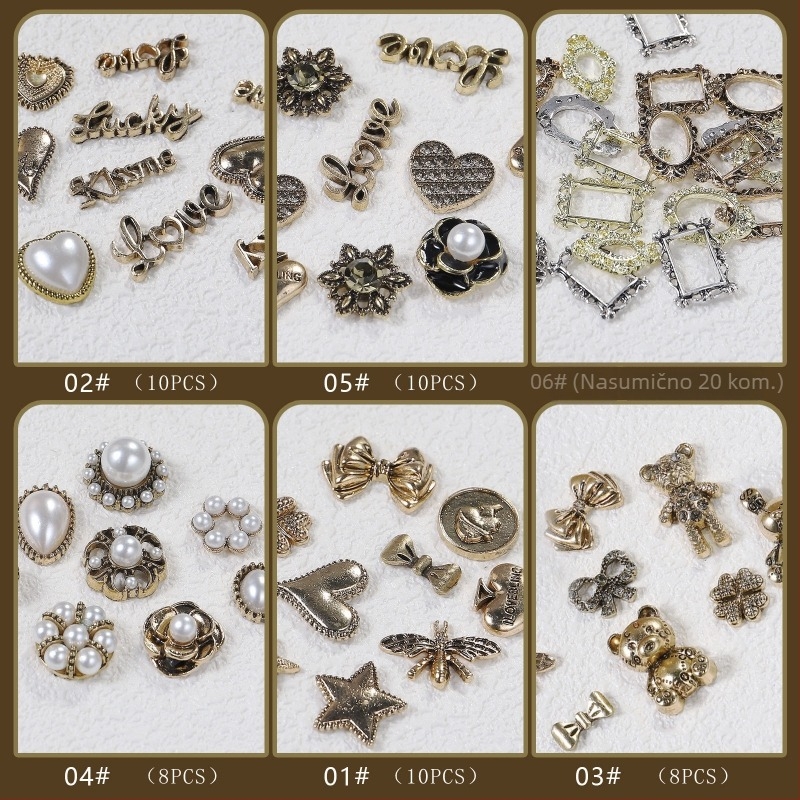 Dekor za nokte od legure – vintage stil, medvjed, srce, zvijezda s petokrakom, slovo, mašna; Materijal: legura; Serija: Alloy Series; Vzor: Ljubav; Stil: Jednostavan; Neto težina: 13 g