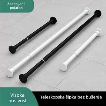 Bez bušenja, od nehrđajućeg čelika, šipka za sušenje odjeće, višenamjenska teleskopska šipka za zavjese i vješanje odjeće, pogodna za balkon i kupaonicu, jedna šipka