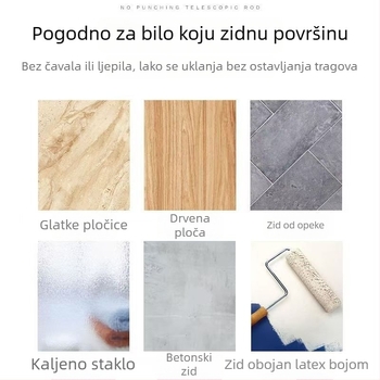 Bez bušenja, od nehrđajućeg čelika, šipka za sušenje odjeće, višenamjenska teleskopska šipka za zavjese i vješanje odjeće, pogodna za balkon i kupaonicu, jedna šipka