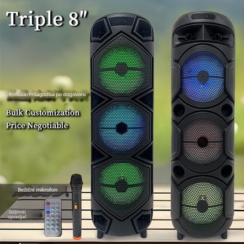 Prijenosni Bluetooth zvučnik za karaoke, 8 inča, sa stereo subwooferom