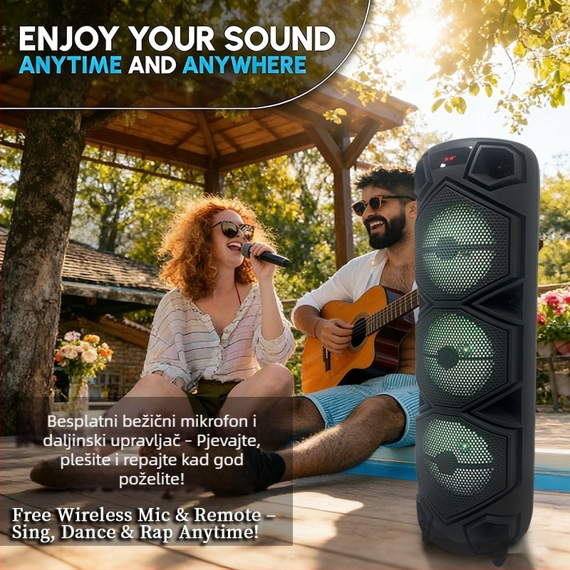 Prijenosni Bluetooth zvučnik za karaoke, 8 inča, sa stereo subwooferom