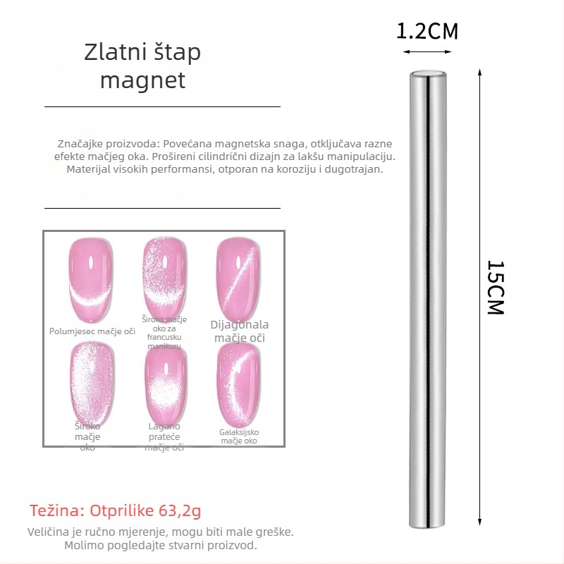 Magnet za nokte s mačjim okom - Multifunkcionalni dvostruko glavi cilindrični trajni magnet, nehrđajući čelik 23 g