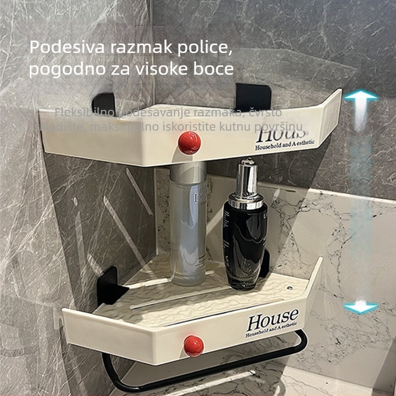 Zidni kutni trokutasti policu za pohranu — bez bušenja, 1 razina, pogodna za kuhinju i kupaonu, usisno pričvršćivanje