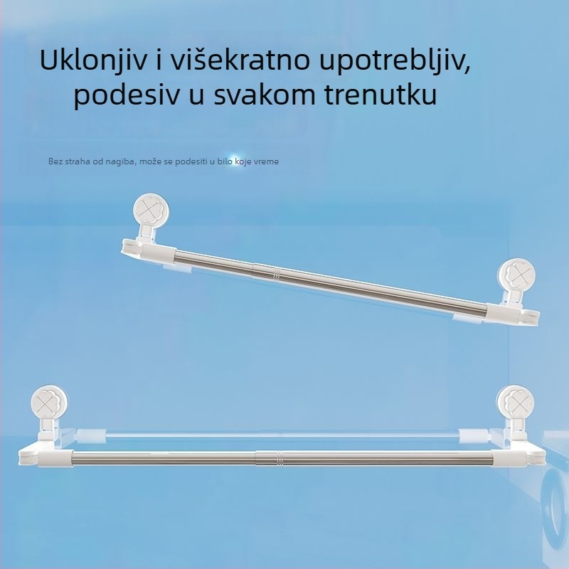 Nerđajući čelična teleskopna šipka za sušenje odjeće sa samoljepljivom podlogom – balkon, pločice/prozori, kupaonica