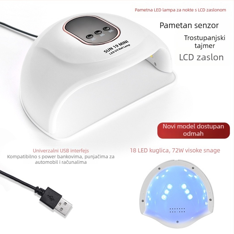 Lampa za nokte SUN19MINI 72W, visoka snaga, inteligentni senzor pokreta, veliki unutarnji prostor, brzo sušenje noktiju