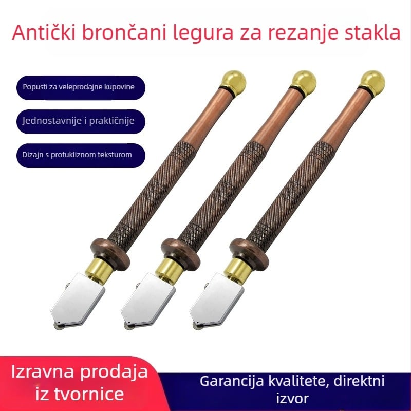 Nož za rezanje pločica, tip valjka, od legure, brončana ručka, ručni alat