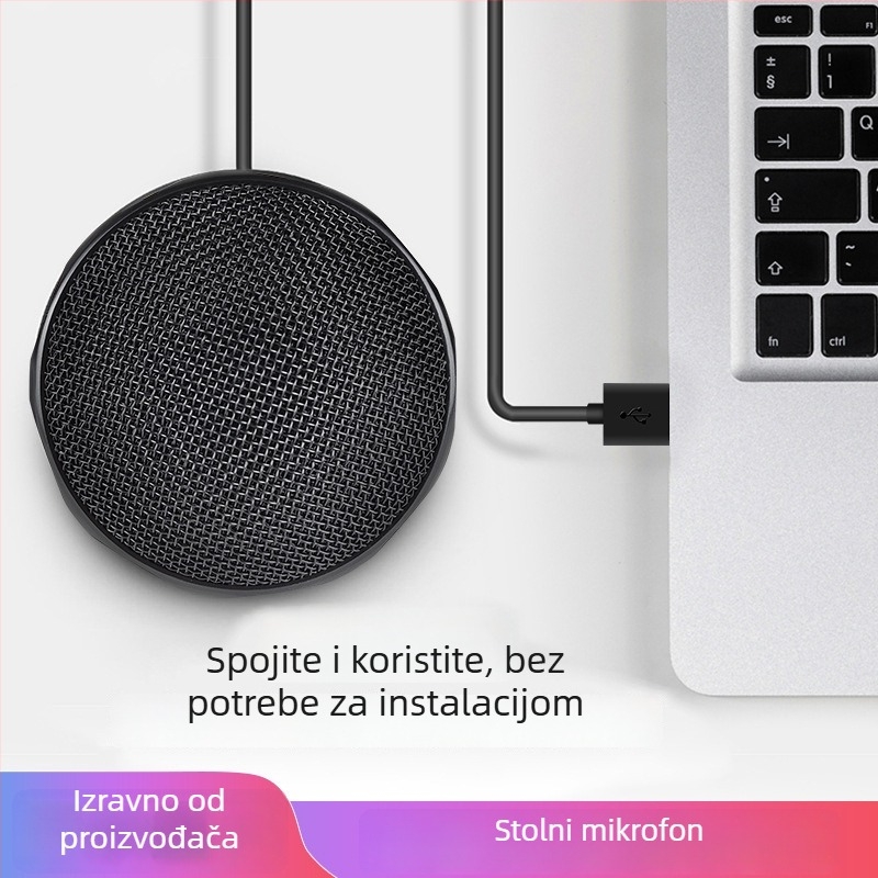 USB omnidirekcijski kondenzatorski mikrofon za karaoke, igre i sastanke — 100 Hz–20 kHz, SNR ≥70 dB, Plug‑and‑Play USB